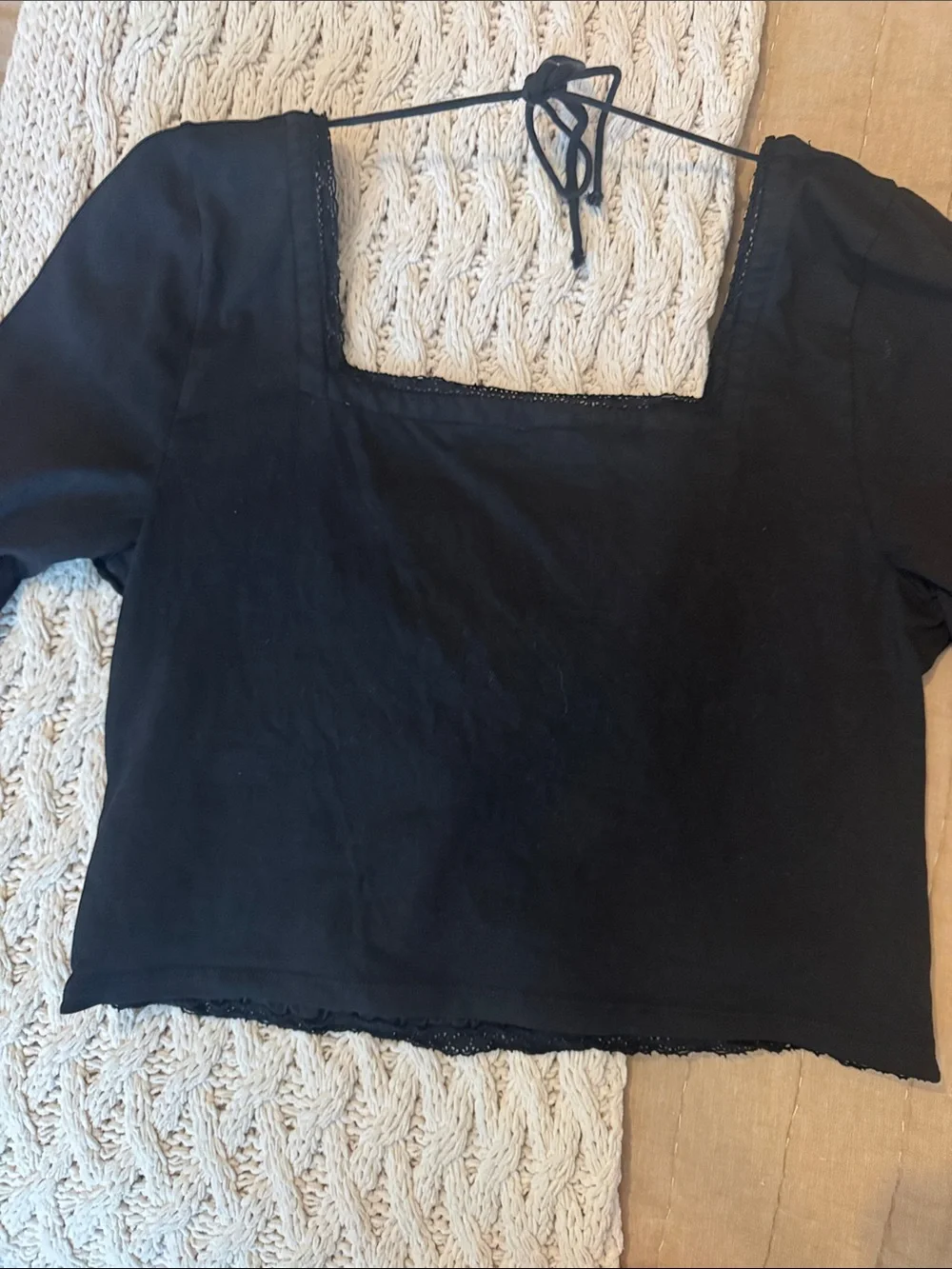 NWOT Free People Black Square-Neck Long-Sleeve Crop Top